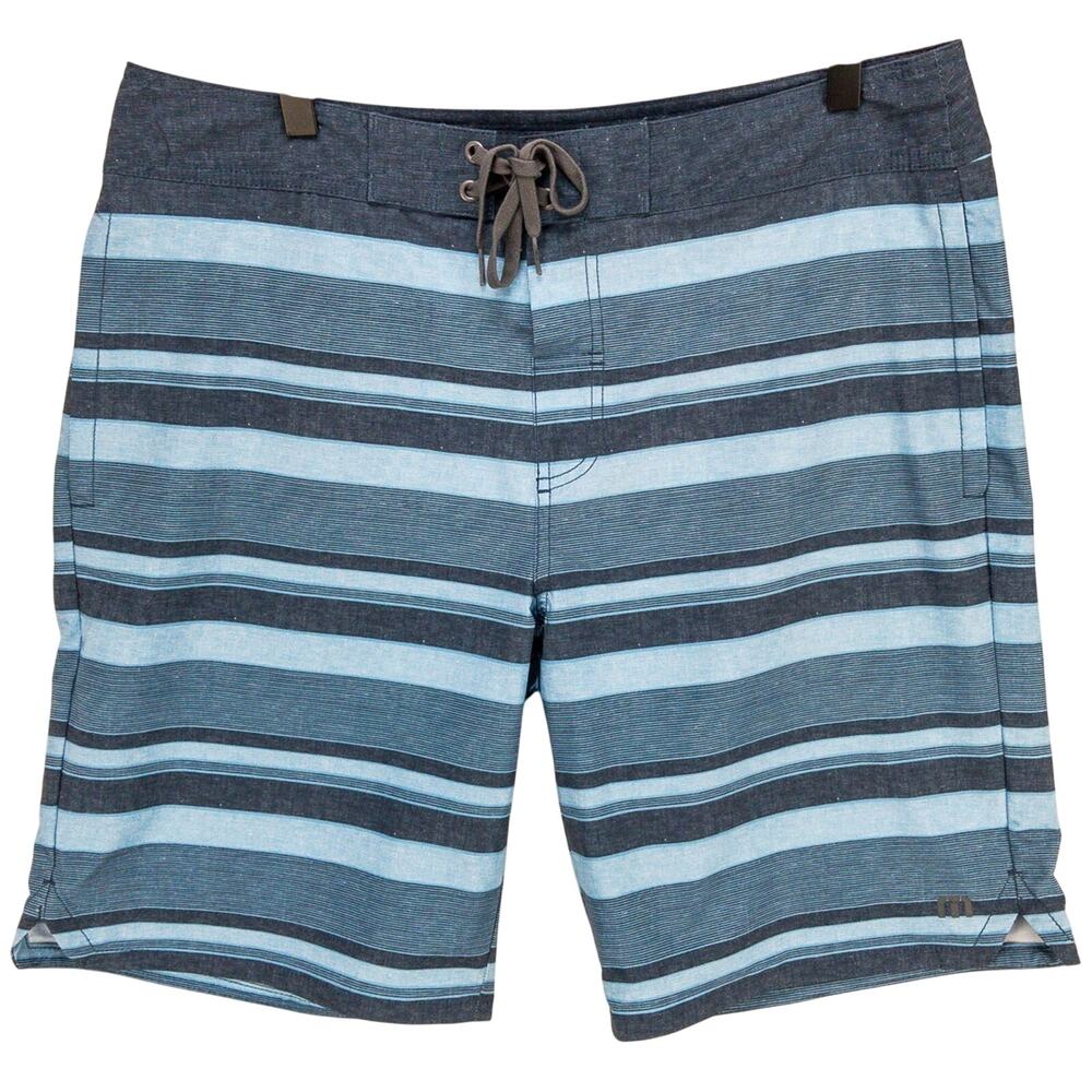 Travis Mathew Swim Boardshorts Mens 34W 10'' Inseam Blue Striped Unlined Pockets